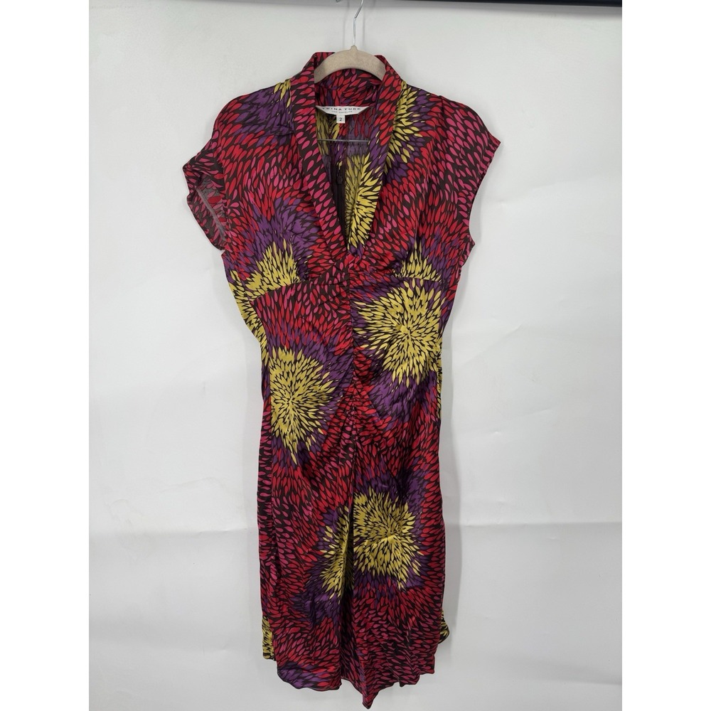 Trina‎ Turk Silk Blend Art To Wear Mini Dress Women 2 Colorful Retro Artsy Y2K
